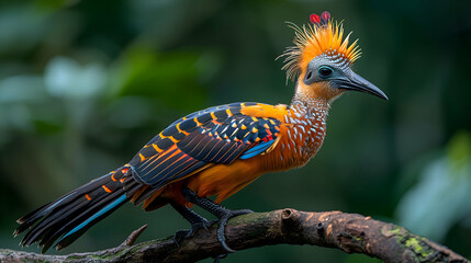 Fototapeta premium Amazon Hoatzin bird perched on a branch, its distinctive plumage
