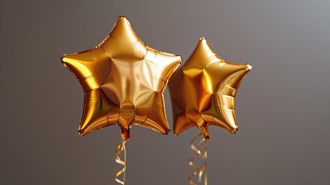 Golden inflated balloon for Birthday card, banner, background.