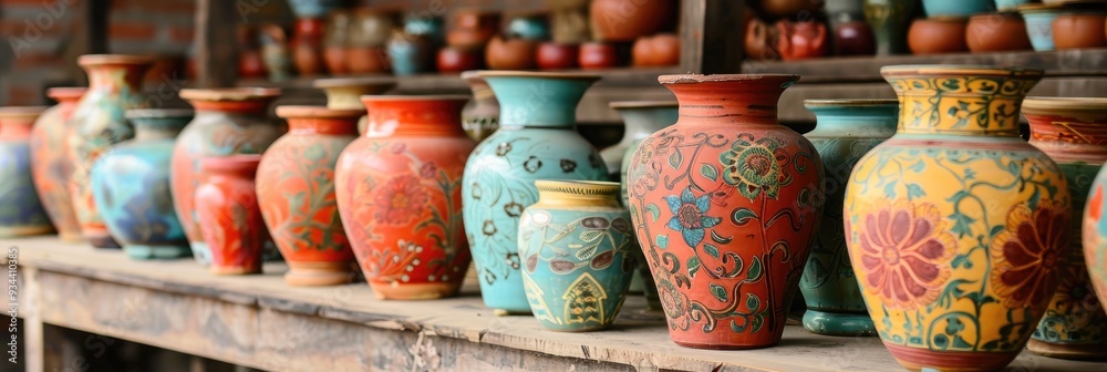 Canvas Prints Elegant flower vases made from traditional pottery techniques.