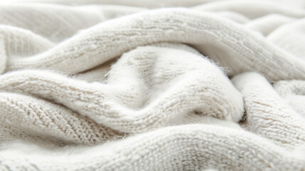 White wool knitted fabric in stockinette stitch