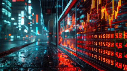 Forex stock market hologram, rising and falling candlesticks dynamics.