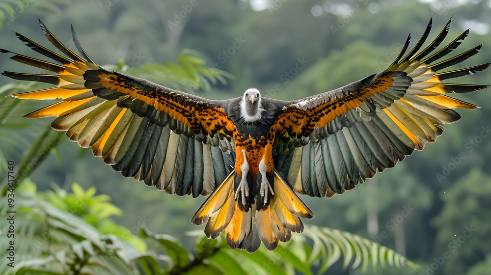 Wall mural amazon king vulture soaring high in the sky, its wings spread wide