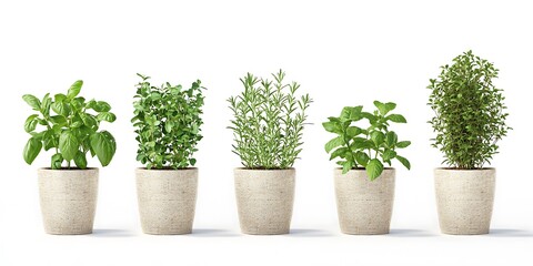 Five Potted Herbs   Basil  Oregano  Rosemary  Mint  Thyme