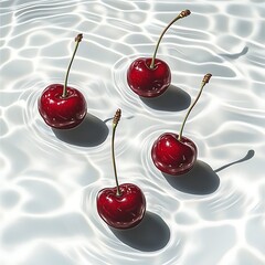 fresh cherries floating in water