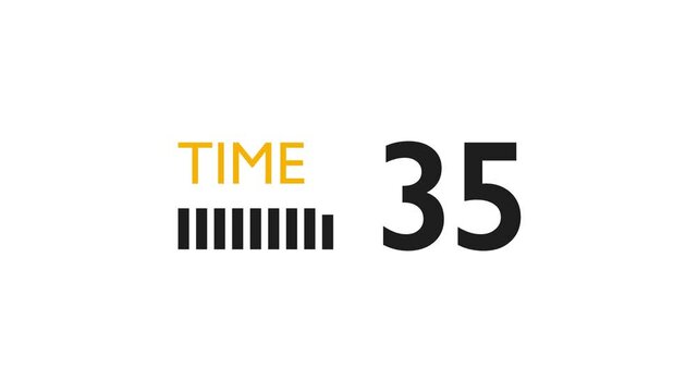 Sleek 40-Second Yellow and Black Countdown with Bold Minimalist Design and Dynamic Bars on a White Background. Shrinking bars gradually decrease in length as time counts down. 4K Motion Graphics.