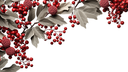 christmas holly fir branch frame border, isolated on transparent background.