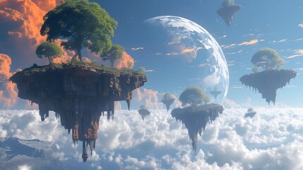 A surreal alien planet with floating islands  AI generated illustration