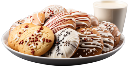 Delectable Plate of Christmas Cookies, isolated on transparent background.