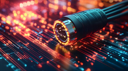 Optical fiber cable on abstract technology background. 3d illustration.