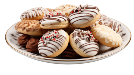 Delectable Plate of Christmas Cookies, isolated on transparent background.