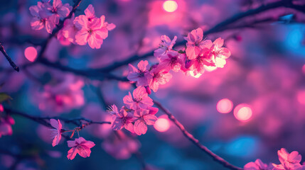 Enchanting Pink Sakura Blossoms Bathed in Dreamy, Ethereal Light in Natures Embrace