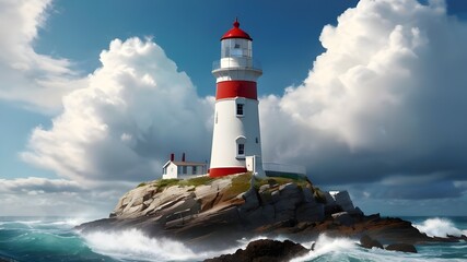 Obraz premium Lighthouse on Rocky Shore