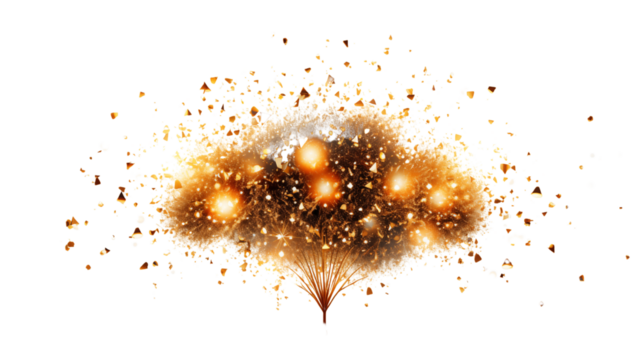 fireworks sign with golden elements star, isolated on transparent background.