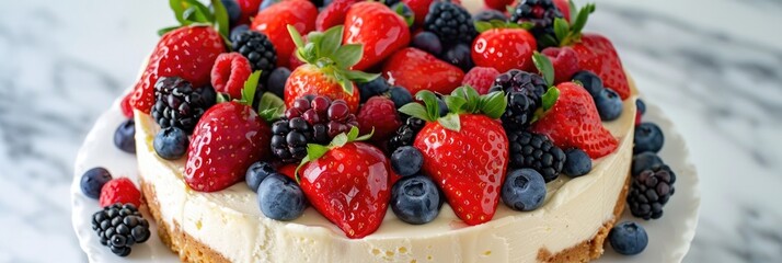 Strawberry cheesecake garnished with fresh berries