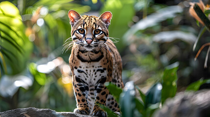 Obraz premium Amazon Ocelot face, showcasing its sharp features and keen eyes