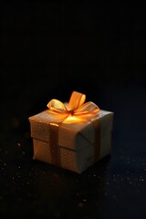 A tiny gift box dramatically lit against a black backdrop  AI generated illustration