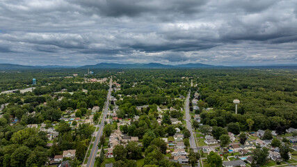 August 20 2024, Sunny afternoon summer aerial image of the area surrounding Fort Edward, NY, USA	