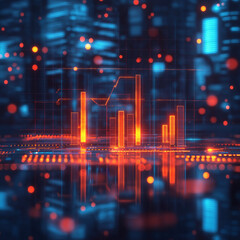Obraz premium Abstract digital data visualization with glowing financial charts and market graphs, highlighting business analytics and stock trends, big data. Generative AI.