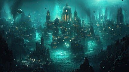 Obraz premium A Submerged City in an Eerie, Aquatic Landscape