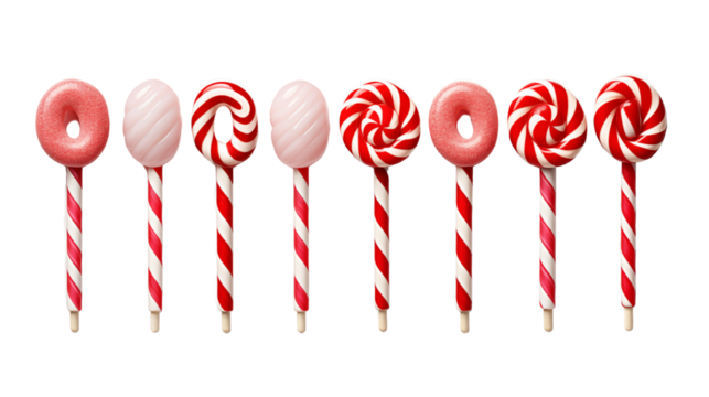 Set of Candy cane, isolated on transparent background.