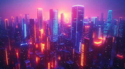 Fototapeta premium Cyberpunk Cityscape with Neon Lights and Skyscrapers