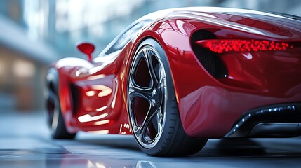 Fototapeta premium Red Sport Car Rear Wheel and Tail Light Close Up