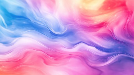 Obraz premium Watercolor illustration of a pastel multicolor wavy gradient background featuring dynamic neon hues Smooth and vibrant liquid surface with blurred colors creating a colorful and light infused swir