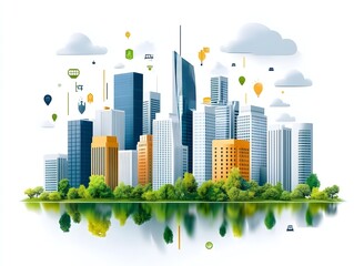 Obraz premium Futuristic Cityscape with Smart Sustainable Architecture and IoT Powered Infrastructure