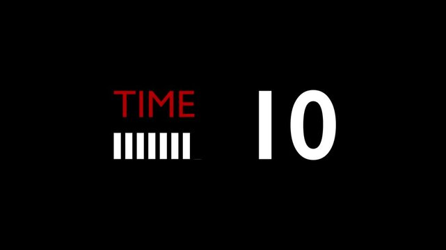 Sleek 15-Second Red and White Countdown with Bold Minimalist Design and Dynamic Bars on a Black Background. Shrinking bars gradually decrease in length as time counts down. 4K Motion Graphics.