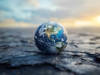 Spherical Earth Surrounded by Cloudy Skies Showcasing Climate Change Impacts