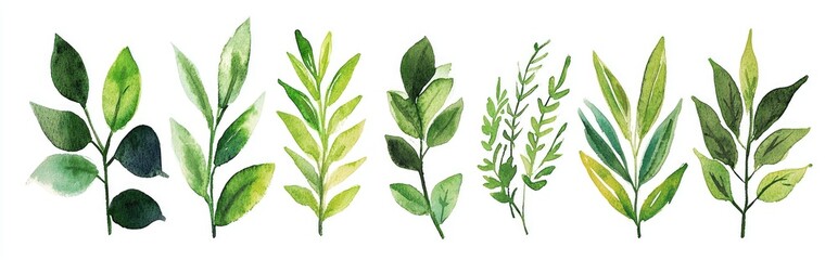 Fototapeta premium Watercolor illustration featuring hand drawn green foliage