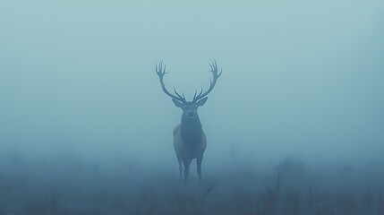 Naklejka premium Majestic Deer in Foggy Forest