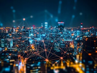 Fototapeta premium Illuminated Cityscape AI Optimized Urban Grid Powering Efficiency and Connectivity