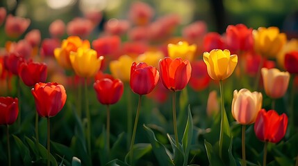 Vibrant Red and Yellow Tulips in Bloom