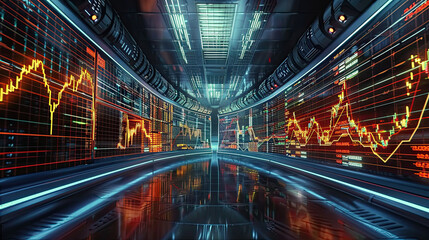 Fototapeta premium Stock exchange Market trend shown on screens