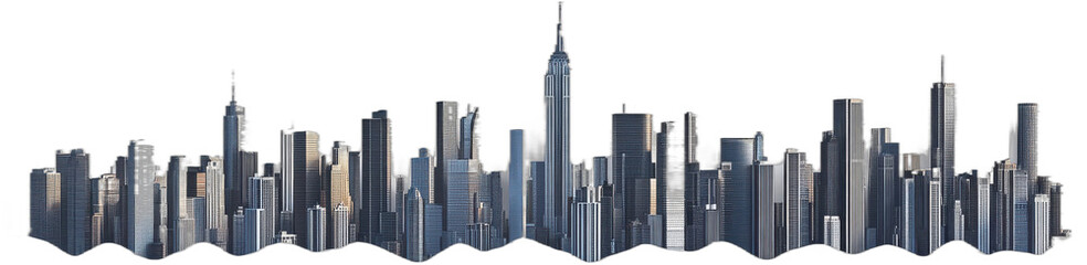 A cityscape with tall buildings seen from afar