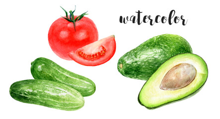 A Vibrant Watercolor Illustration Showcasing Fresh Vegetables and Colorful Fruits