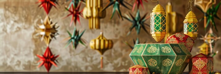 Festive Decorations for Celebrating Aidilfitri with Pelita and Ketupat