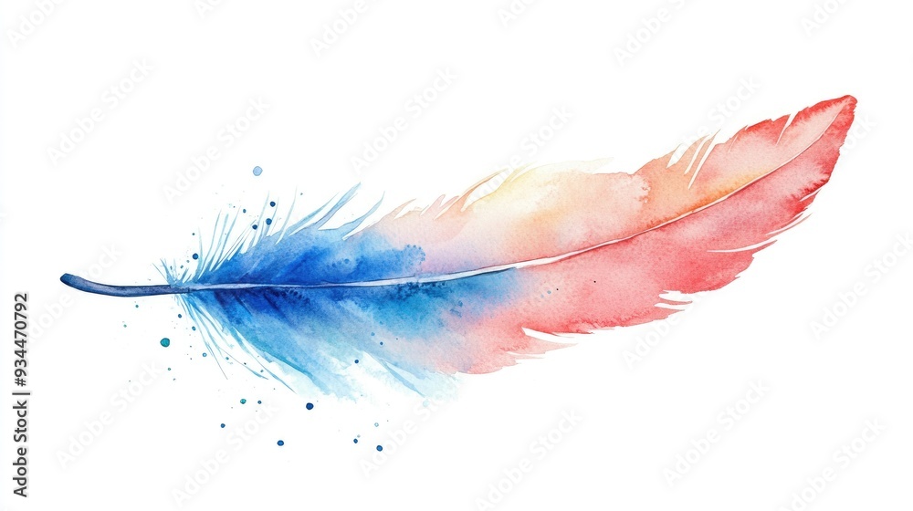 Poster watercolor feather against a white background