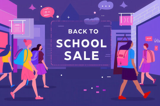 Flat illustration of back to school sales banner with text quote "Back to school sale". Minimalistic concept.