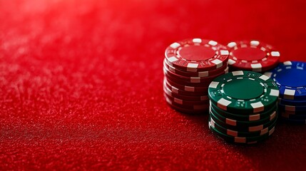 red poker chips on black table with copy space