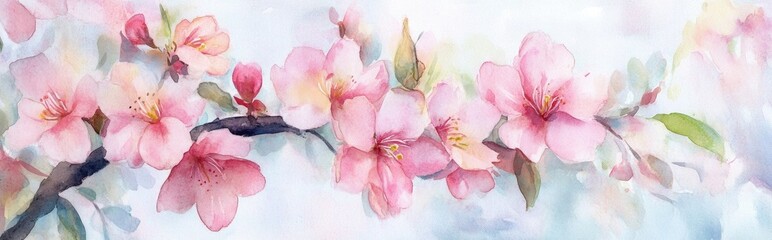 Watercolor depiction of pink blossoms
