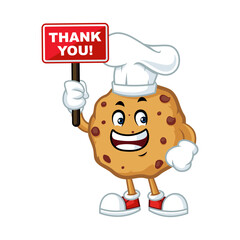 Cute cartoon cookie chef character holding thank you sign. Perfect for food, bakery, and gratitude themes.