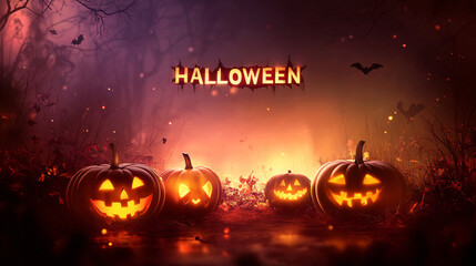 Fototapeta premium Halloween Card Design Banner Scenery. Text 