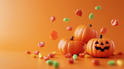 Fototapeta premium Vibrant Halloween Scene with Pumpkins and Candy
