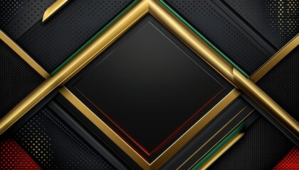 Abstract Geometric Background with Black, Gold, and Green Stripes