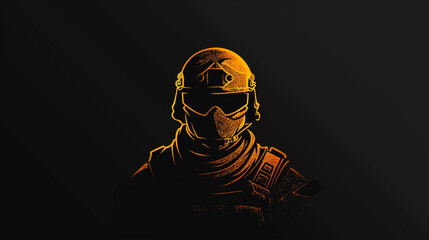 a simple logo for a tactical soldier team, solid textures, isolated on black background stock image, hd quality.