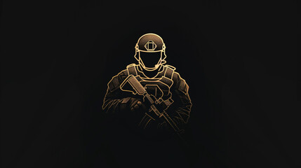 a simple logo for a tactical soldier team, solid textures, isolated on black background stock image, hd quality.