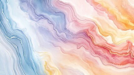 Watercolor illustration featuring vibrant pastel colors The piece showcases an ancient drawing technique with swirling marble like patterns reminiscent of agate ripples An exquisite representation