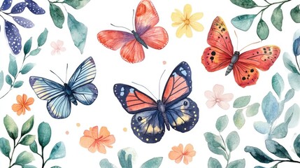 Watercolor illustration featuring hand painted paisley patterns floral designs striped butterflies and animals